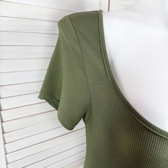 Cider Jumpsuit Square Scoop Neck Wide Leg Short Sleeve Olive Green 0XL 12 14 - Picture 7 of 15